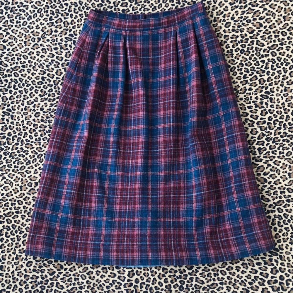 Vintage Skirt Young Pendleton Youth Wool 25” Plaid Pleated Waist Mid Length XS